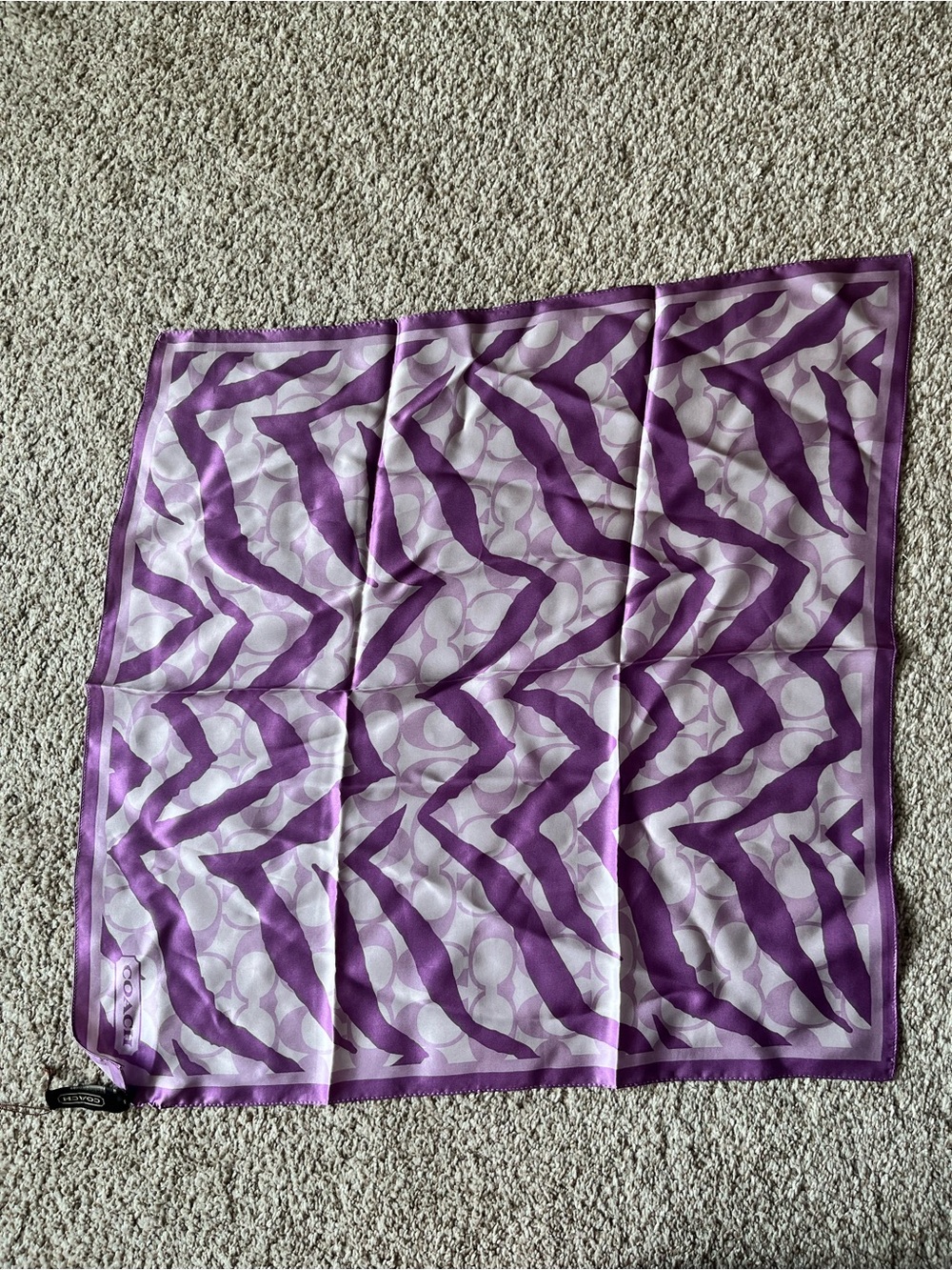 Coach Purple Zebra Signature Monogram Silk Square Scarf NWT